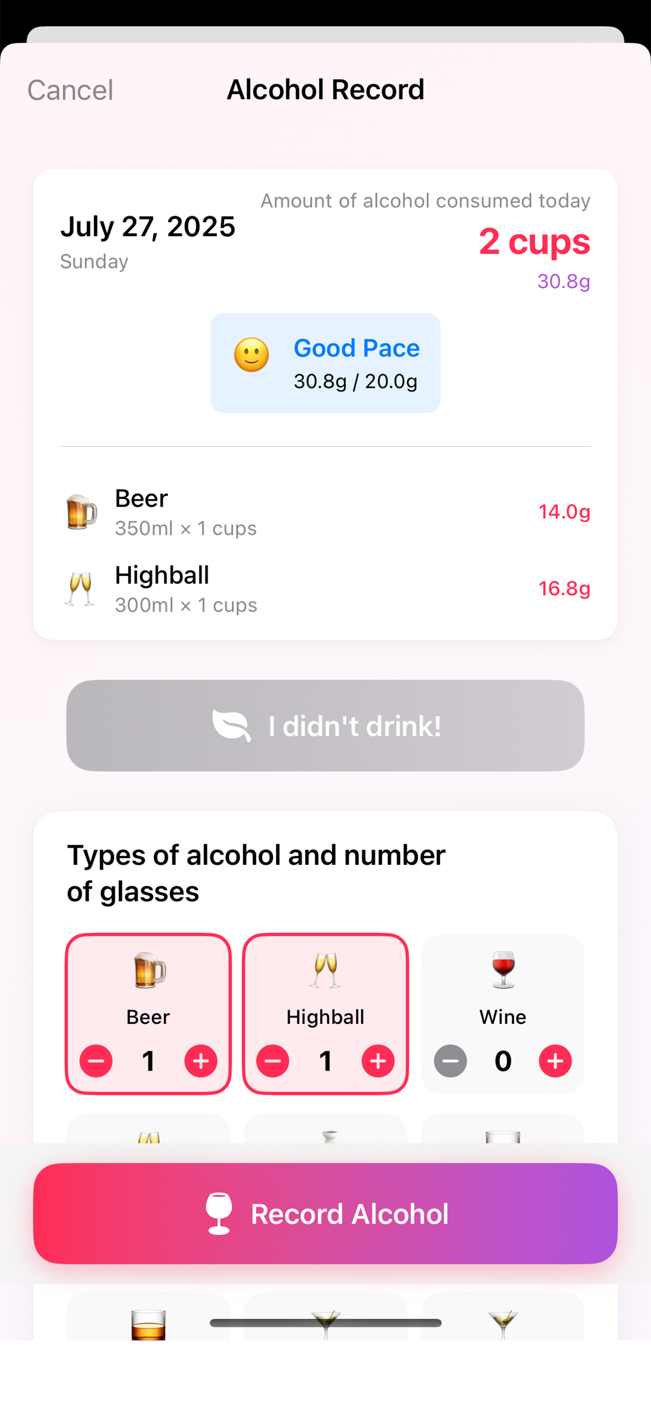 AlcoCalendar Calendar View