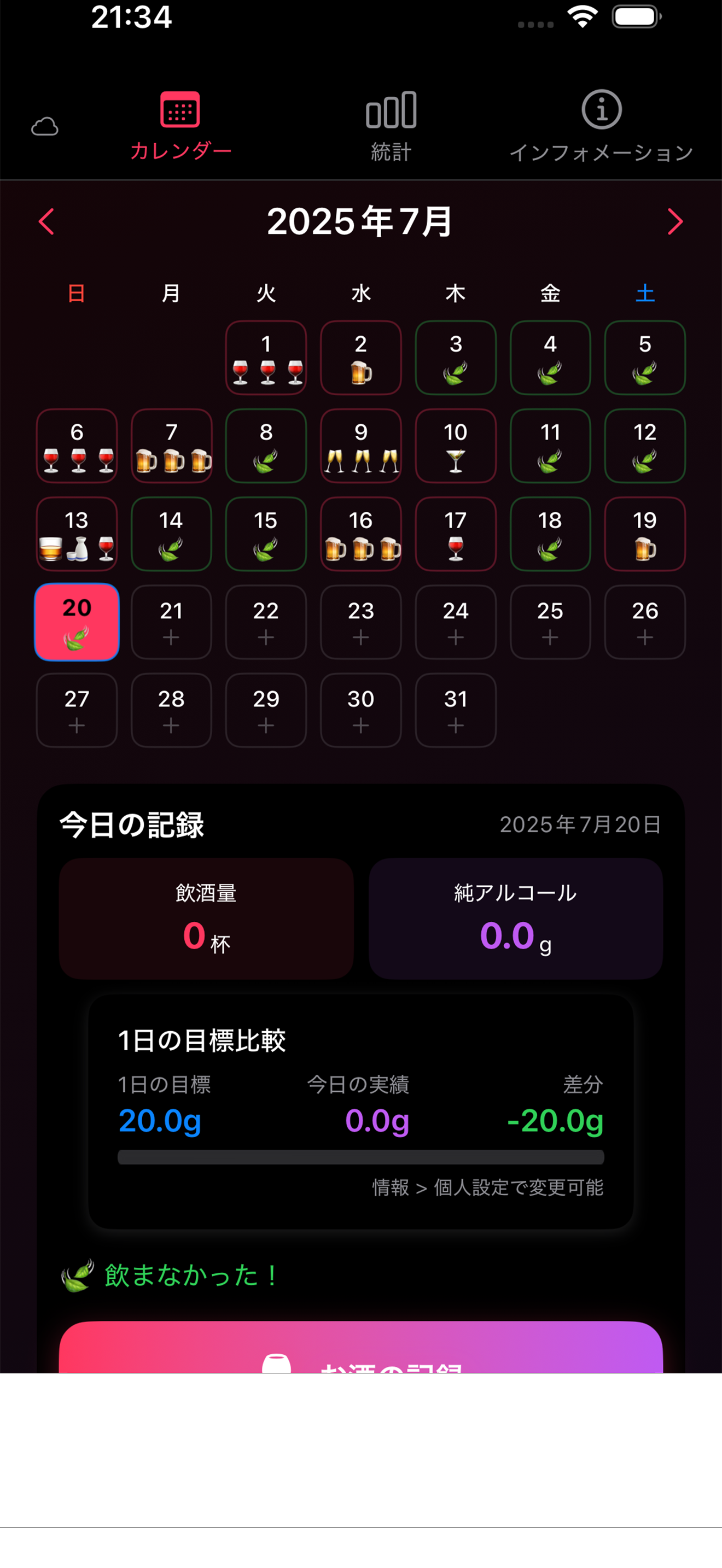 AlcoCalendar 分析レポート画面
